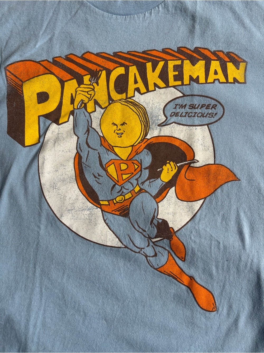 American Apparel Light Blue "Pancakeman" Short Sleeve Tee
